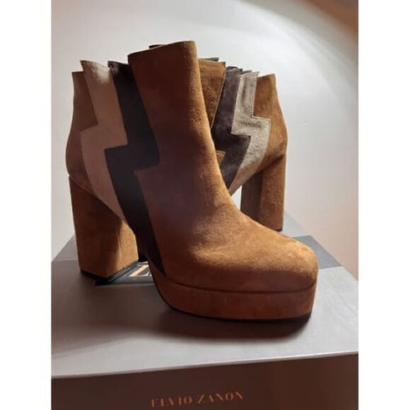 Elvio Zanon Suede Leather Lightning Strike Platform Boots Size 38 7.5 - Picture 1 of 6